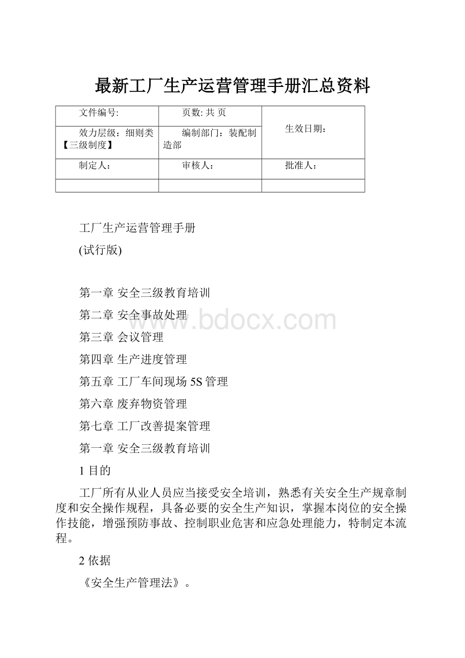 最新工厂生产运营管理手册汇总资料.docx
