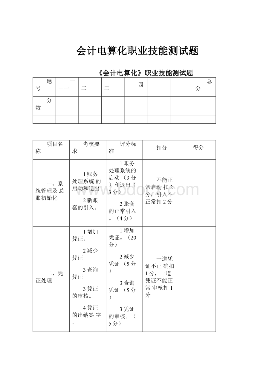 会计电算化职业技能测试题.docx