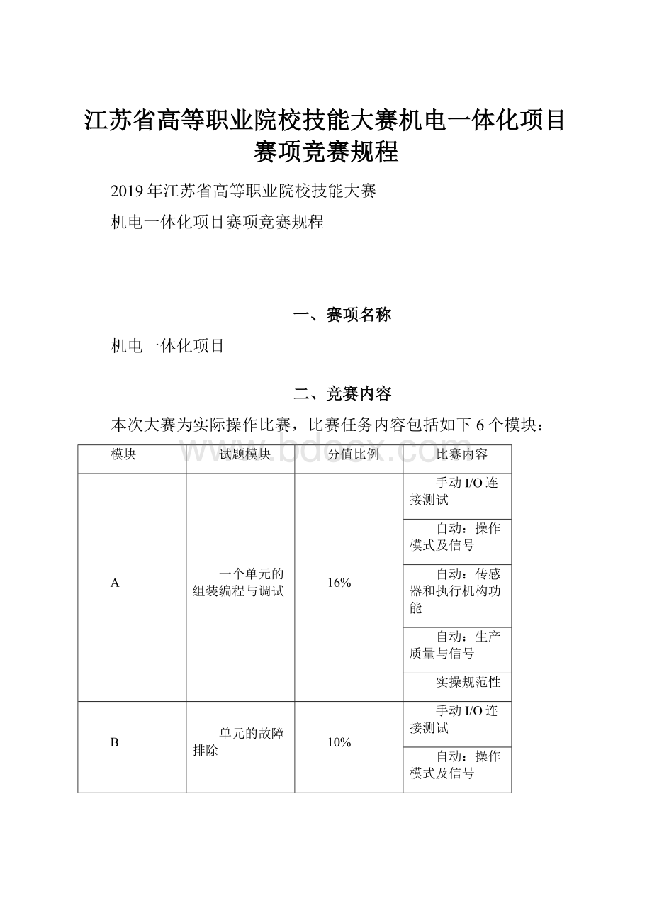 江苏省高等职业院校技能大赛机电一体化项目赛项竞赛规程.docx