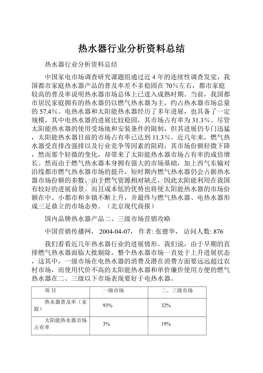 热水器行业分析资料总结.docx