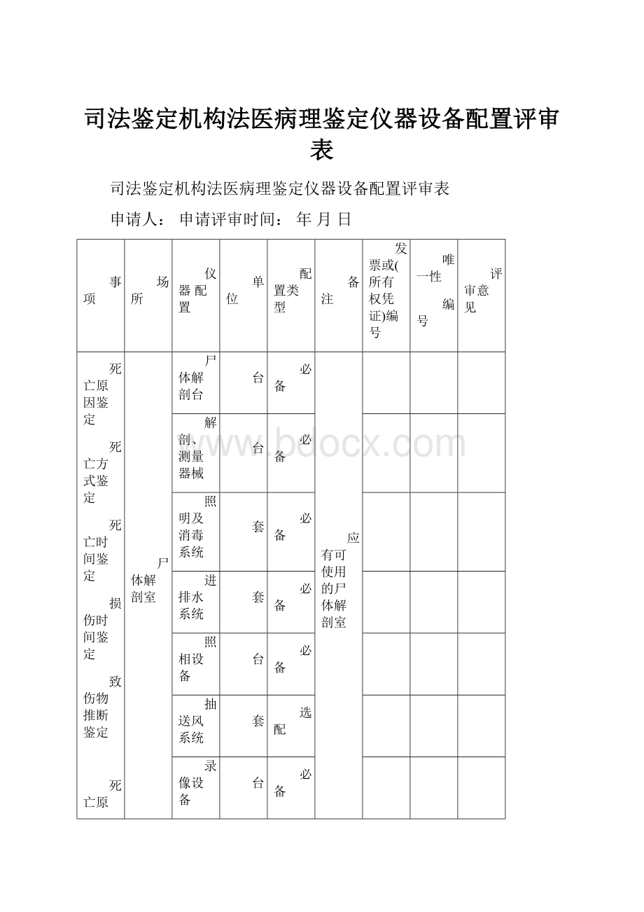 司法鉴定机构法医病理鉴定仪器设备配置评审表.docx