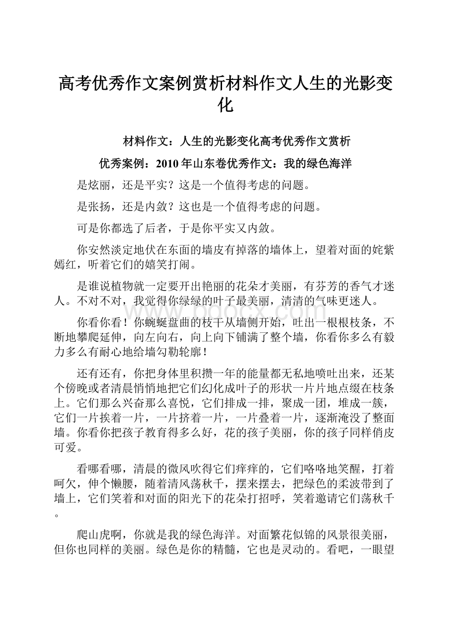 高考优秀作文案例赏析材料作文人生的光影变化.docx_第1页