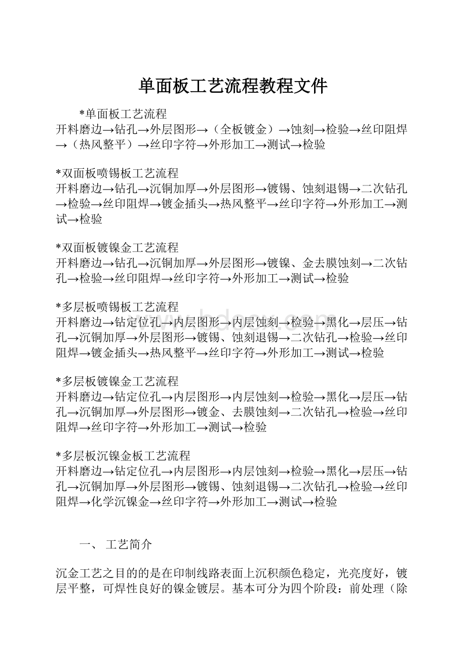 单面板工艺流程教程文件.docx