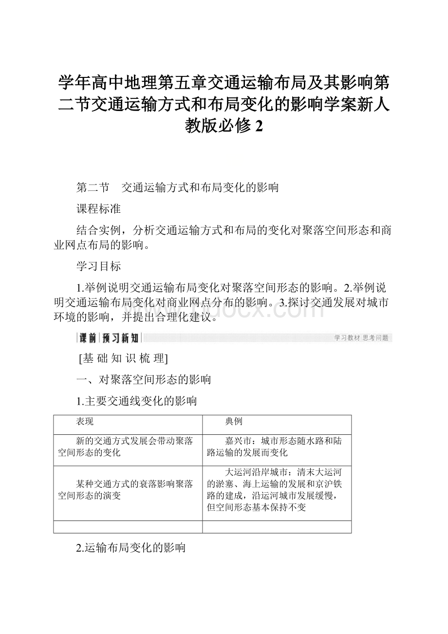 学年高中地理第五章交通运输布局及其影响第二节交通运输方式和布局变化的影响学案新人教版必修2.docx_第1页