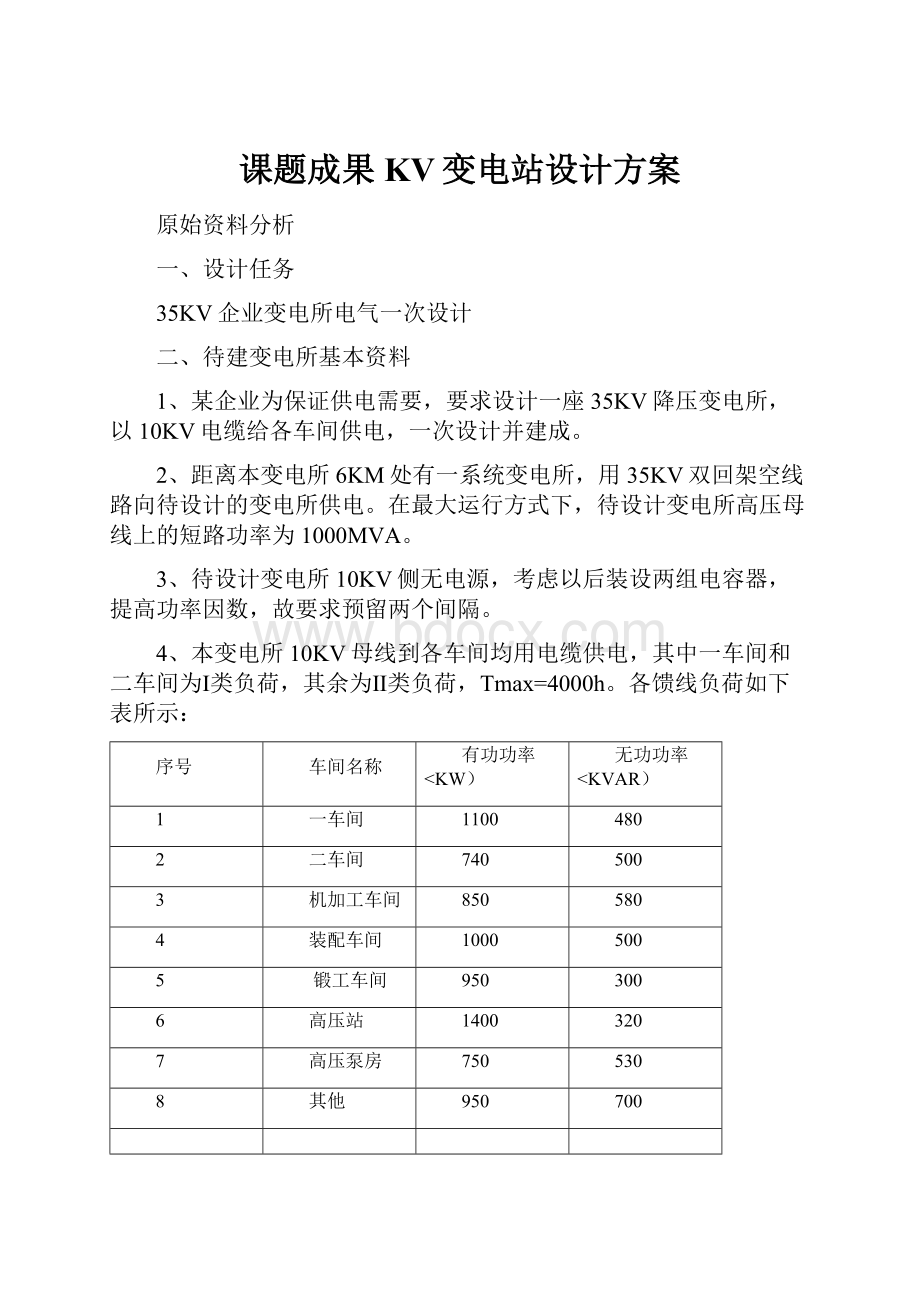 课题成果KV变电站设计方案.docx_第1页