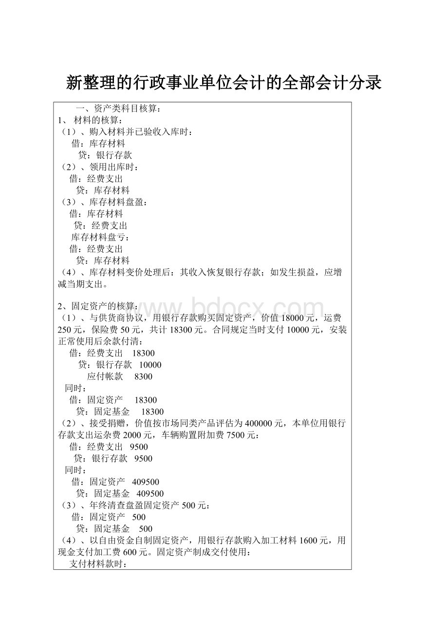 新整理的行政事业单位会计的全部会计分录.docx