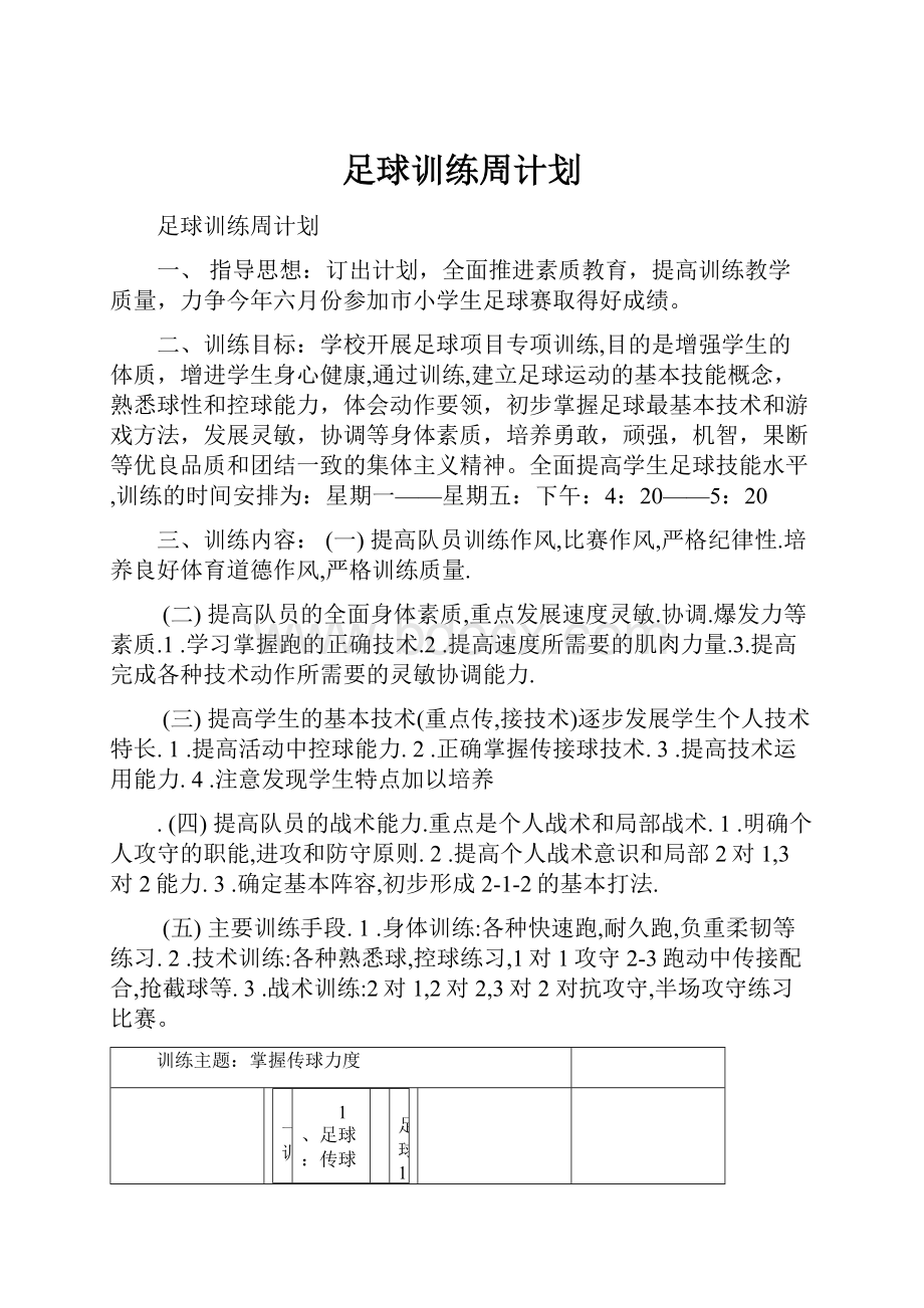 足球训练周计划.docx