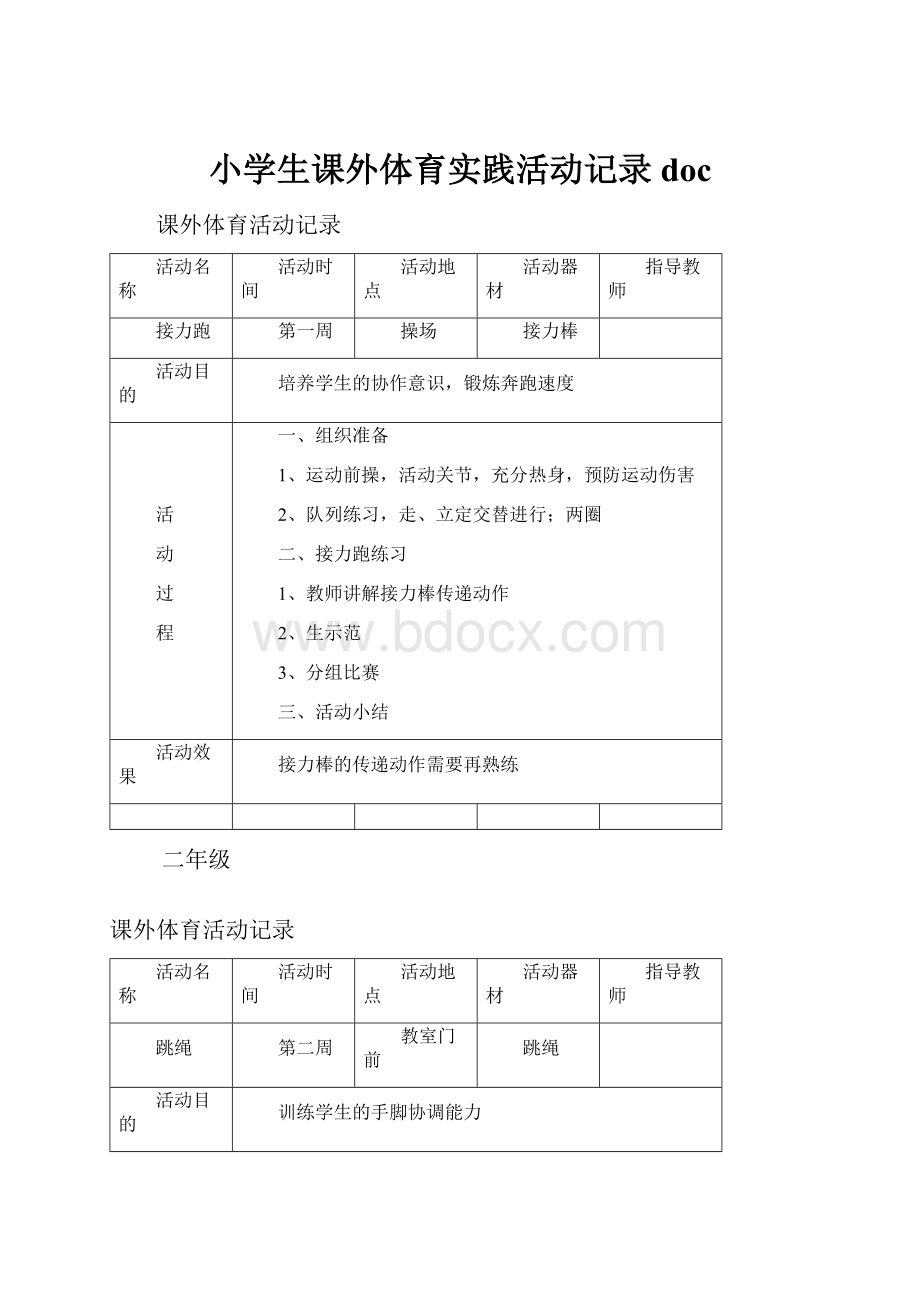 小学生课外体育实践活动记录doc.docx_第1页