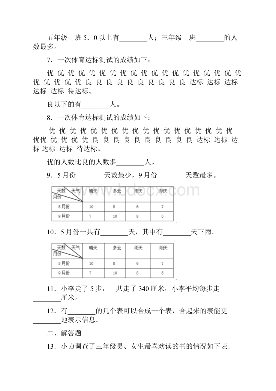 易错题小学数学三年级下册第三单元《复式统计表》 单元检测题含答案解析.docx_第3页