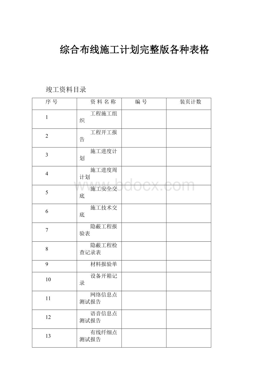 综合布线施工计划完整版各种表格.docx_第1页