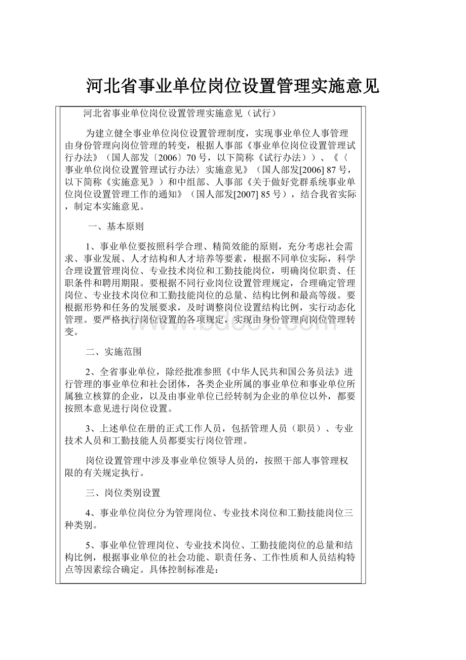 河北省事业单位岗位设置管理实施意见.docx_第1页