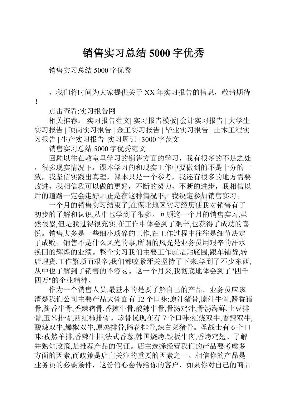 销售实习总结5000字优秀.docx_第1页