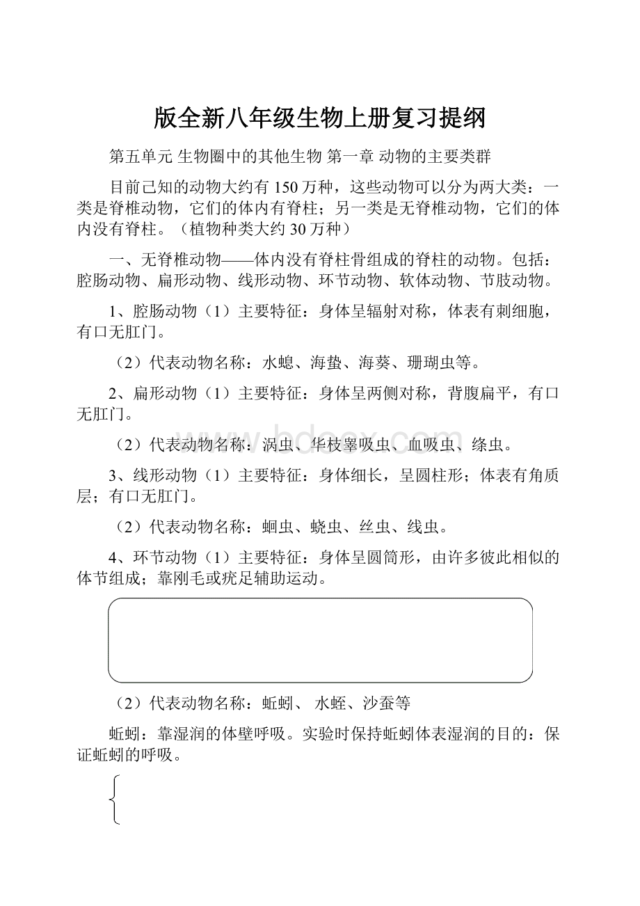 版全新八年级生物上册复习提纲.docx