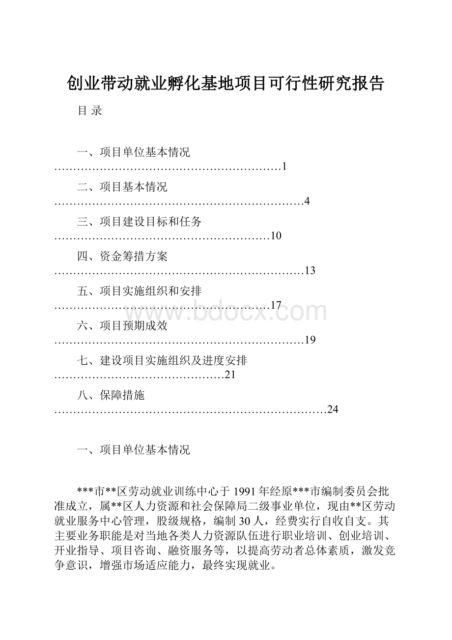 创业带动就业孵化基地项目可行性研究报告.docx