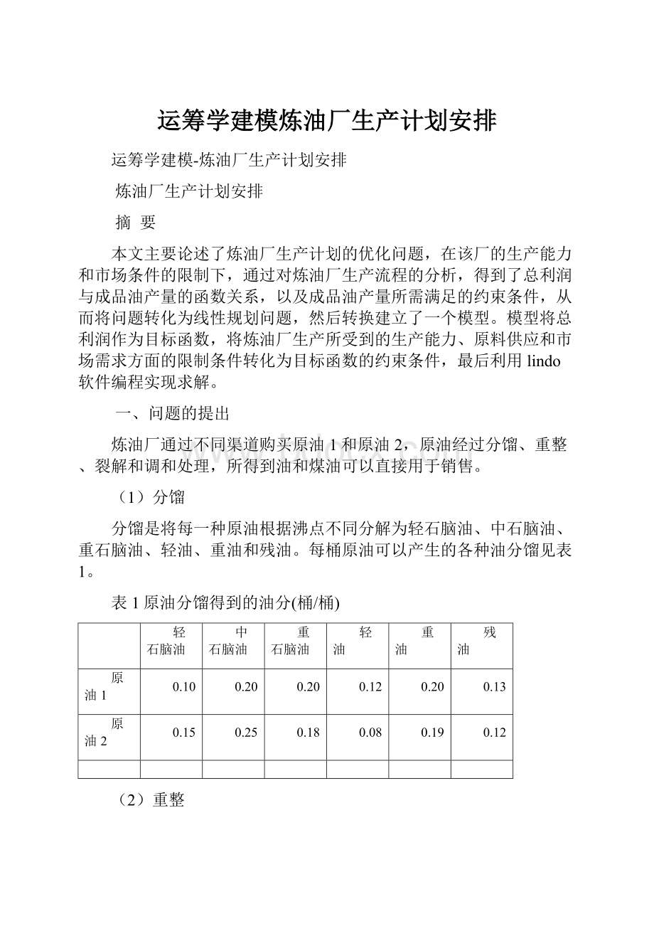 运筹学建模炼油厂生产计划安排.docx