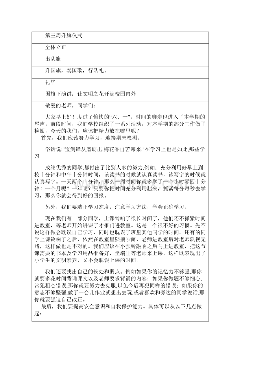 某某小学中队升旗仪式活动记录下学期全套附演讲稿.docx_第3页