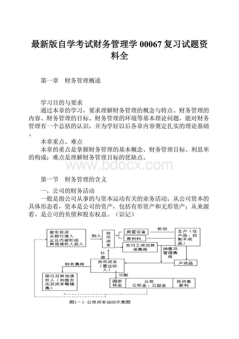 最新版自学考试财务管理学00067复习试题资料全.docx