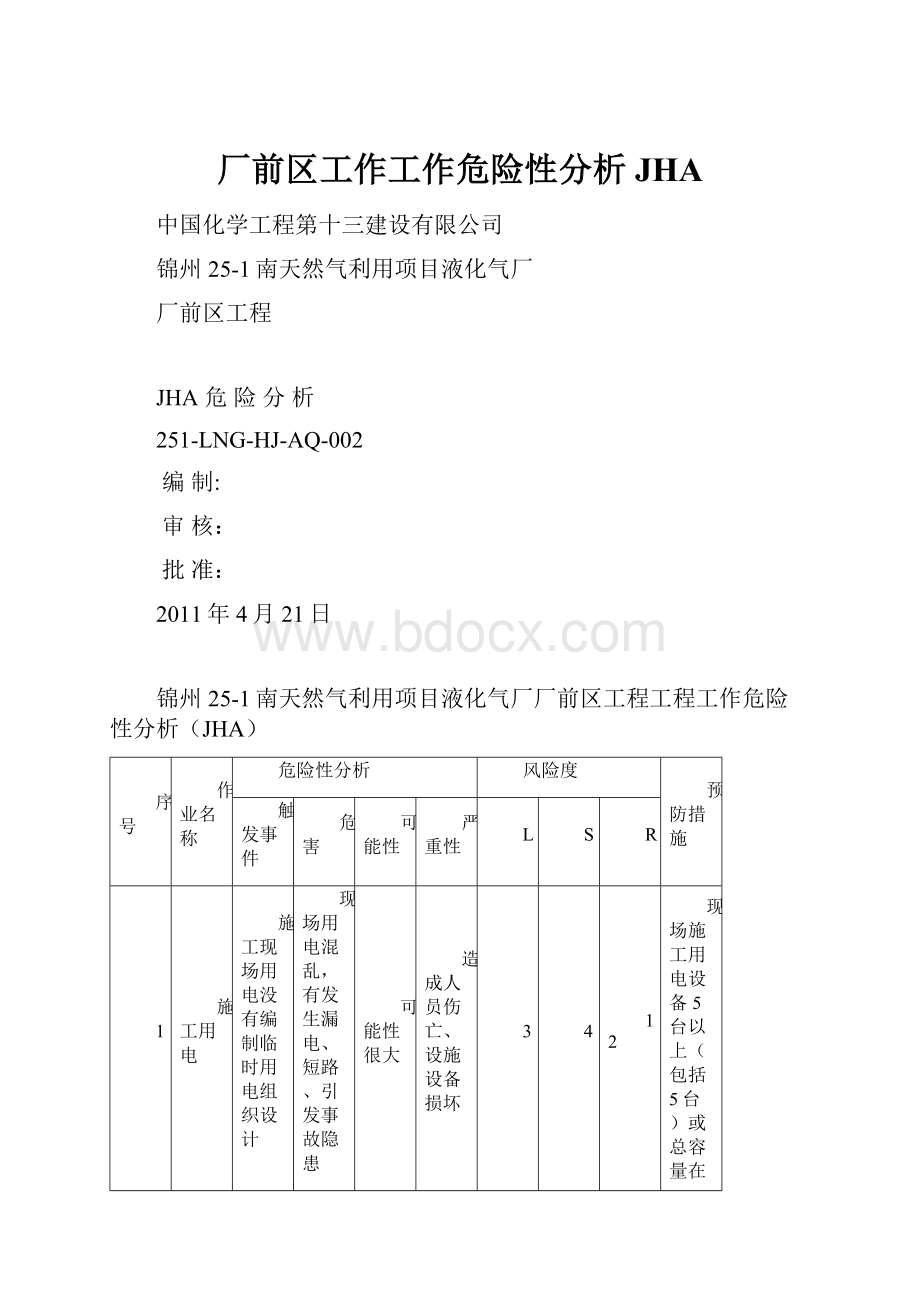 厂前区工作工作危险性分析JHA.docx