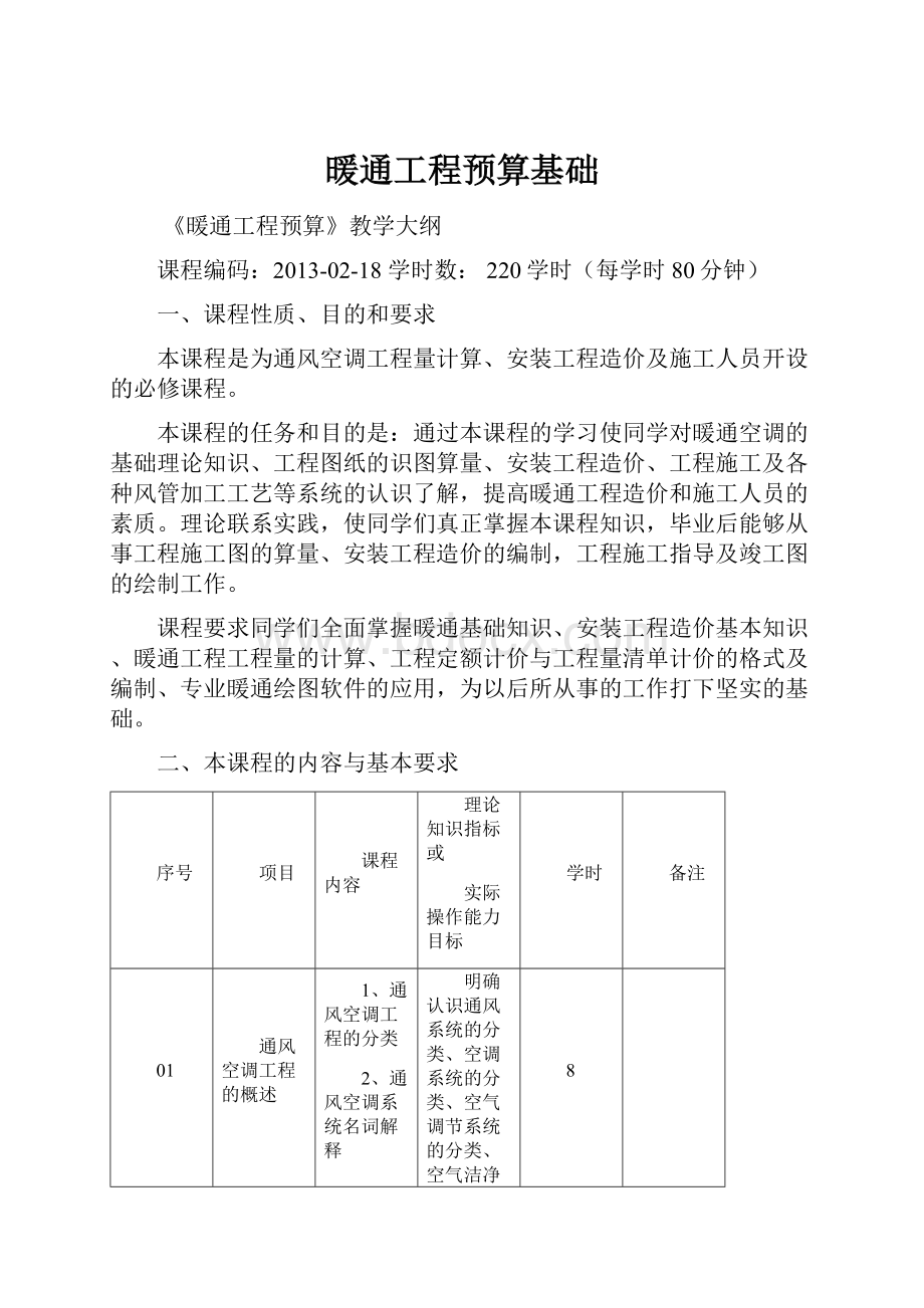 暖通工程预算基础.docx_第1页