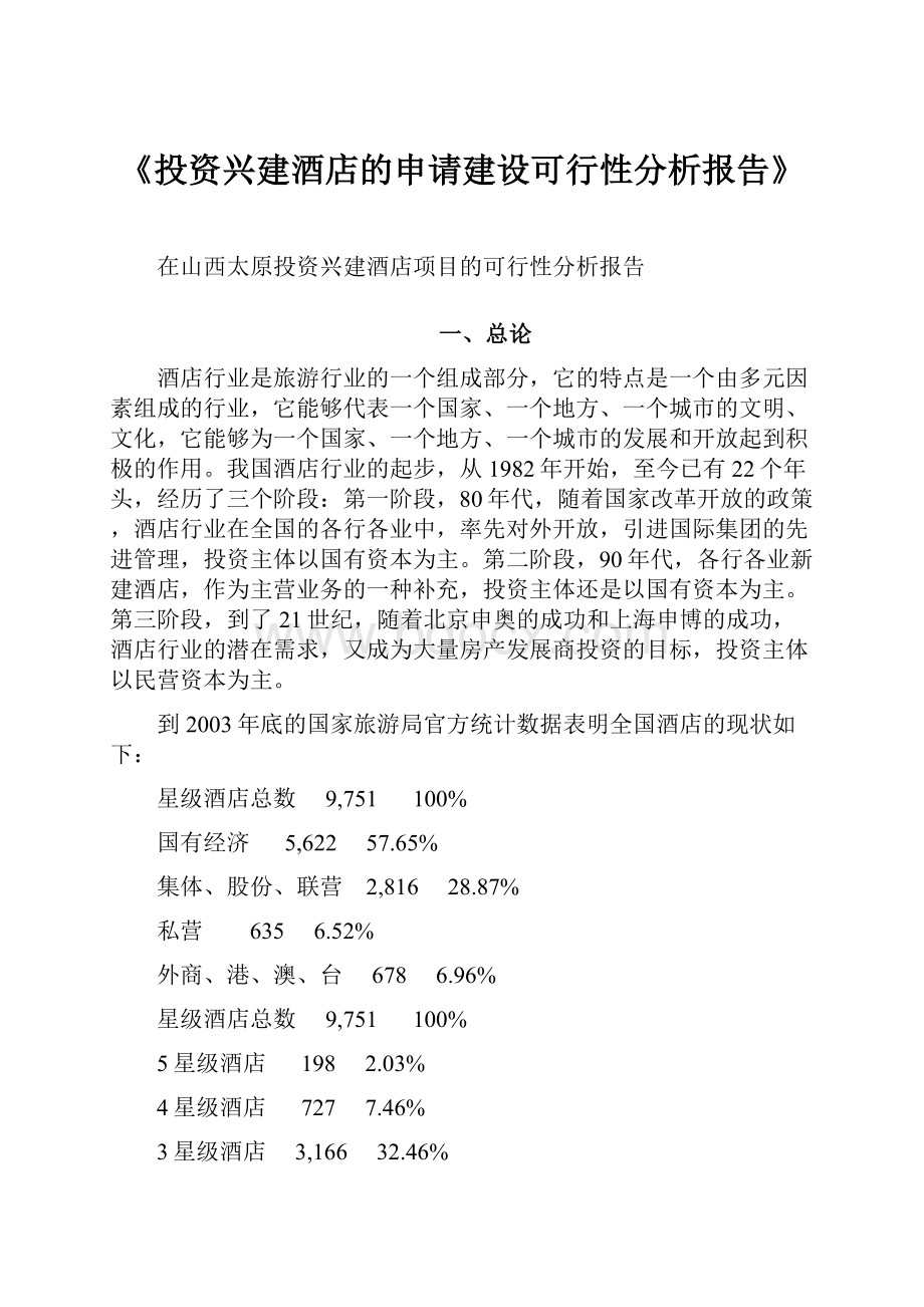 《投资兴建酒店的申请建设可行性分析报告》.docx