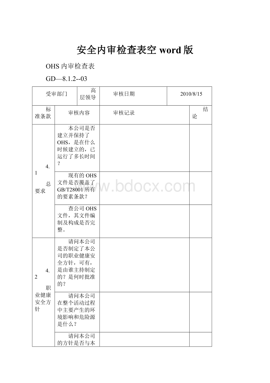 安全内审检查表空word版.docx