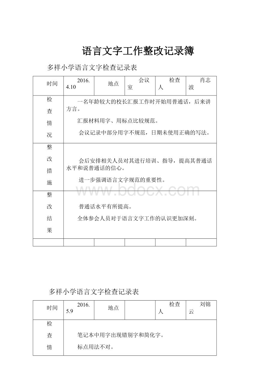 语言文字工作整改记录簿.docx_第1页