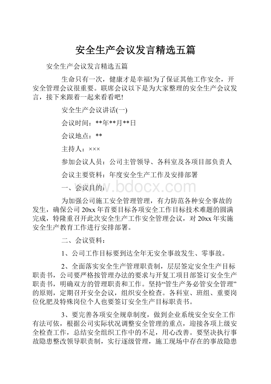 安全生产会议发言精选五篇.docx