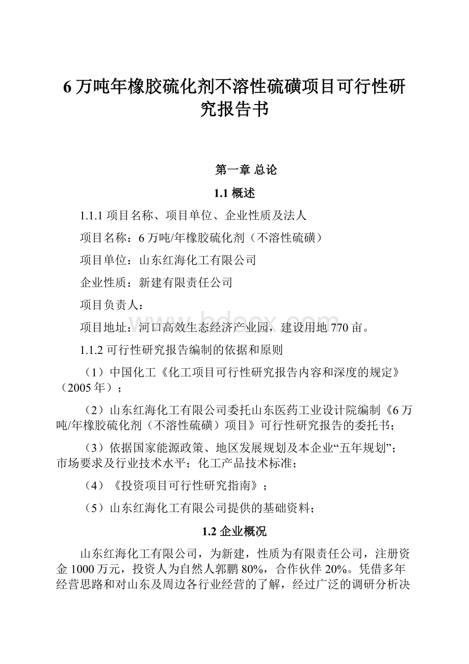 6万吨年橡胶硫化剂不溶性硫磺项目可行性研究报告书.docx