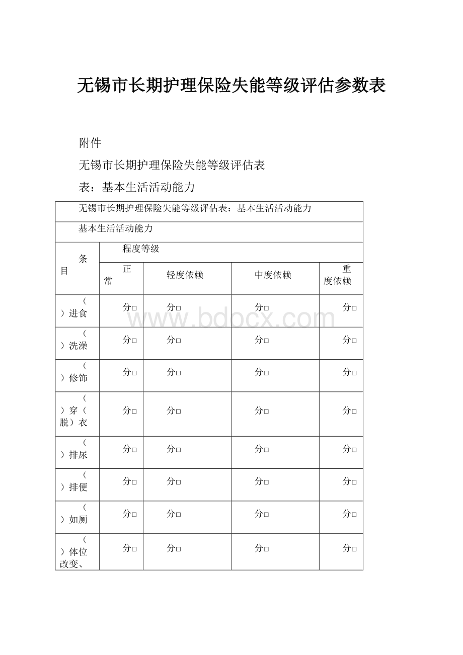 无锡市长期护理保险失能等级评估参数表.docx_第1页