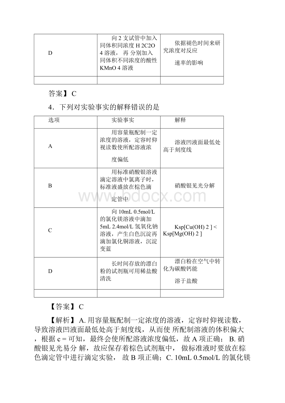 专题10描述表格类实验题高考化学易错题汇总解析版.docx_第3页