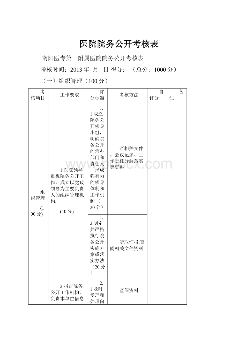 医院院务公开考核表.docx