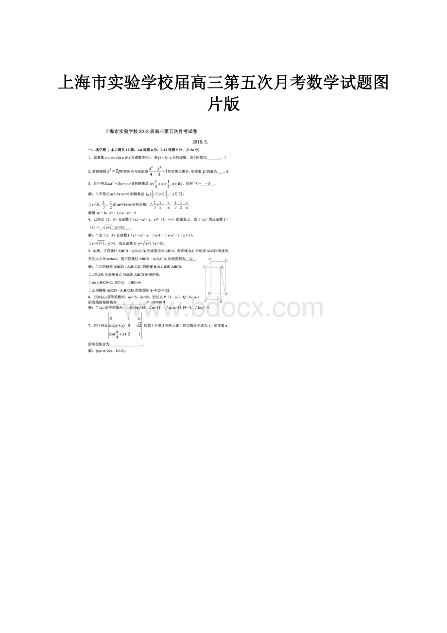 上海市实验学校届高三第五次月考数学试题图片版.docx