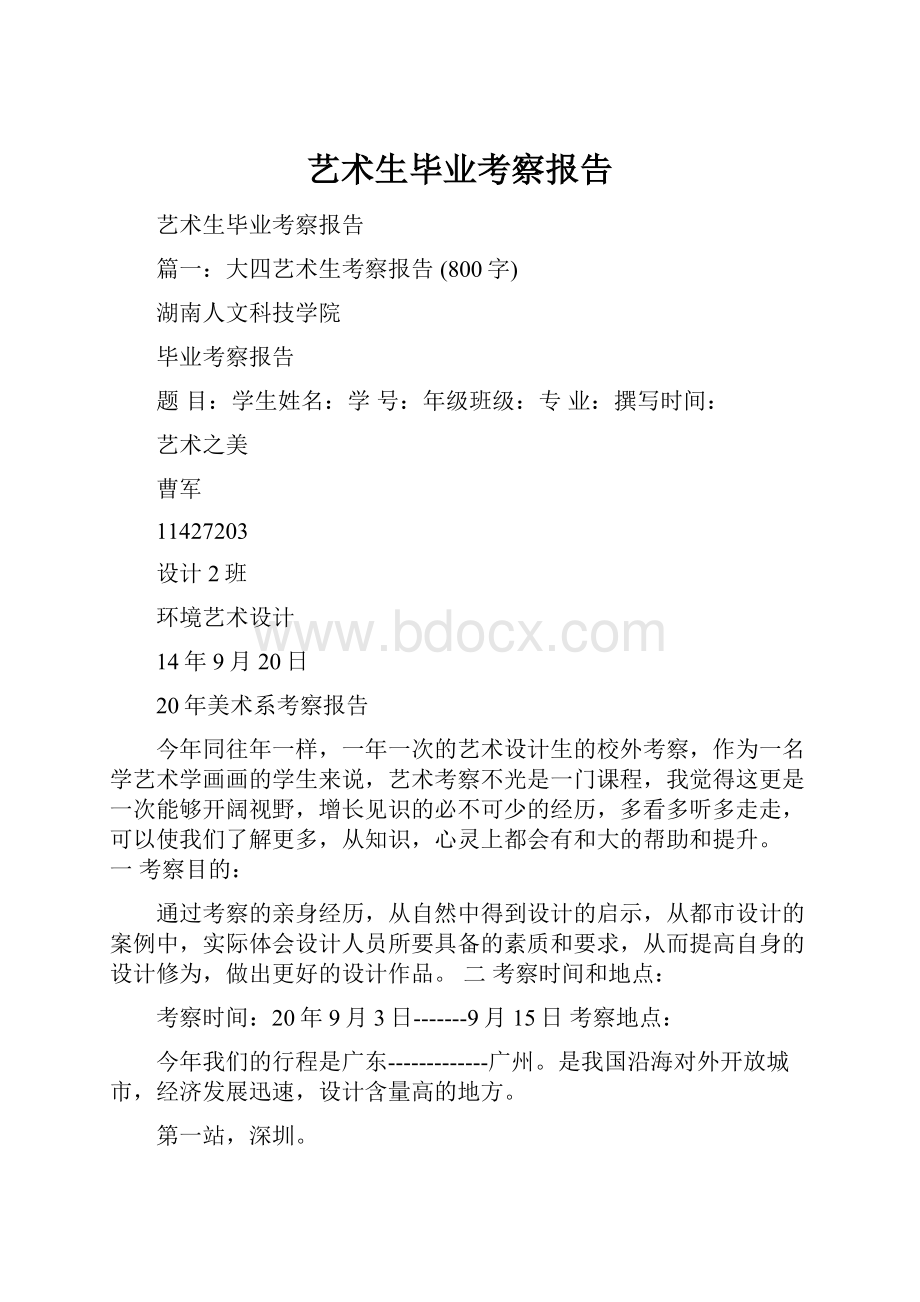 艺术生毕业考察报告.docx_第1页