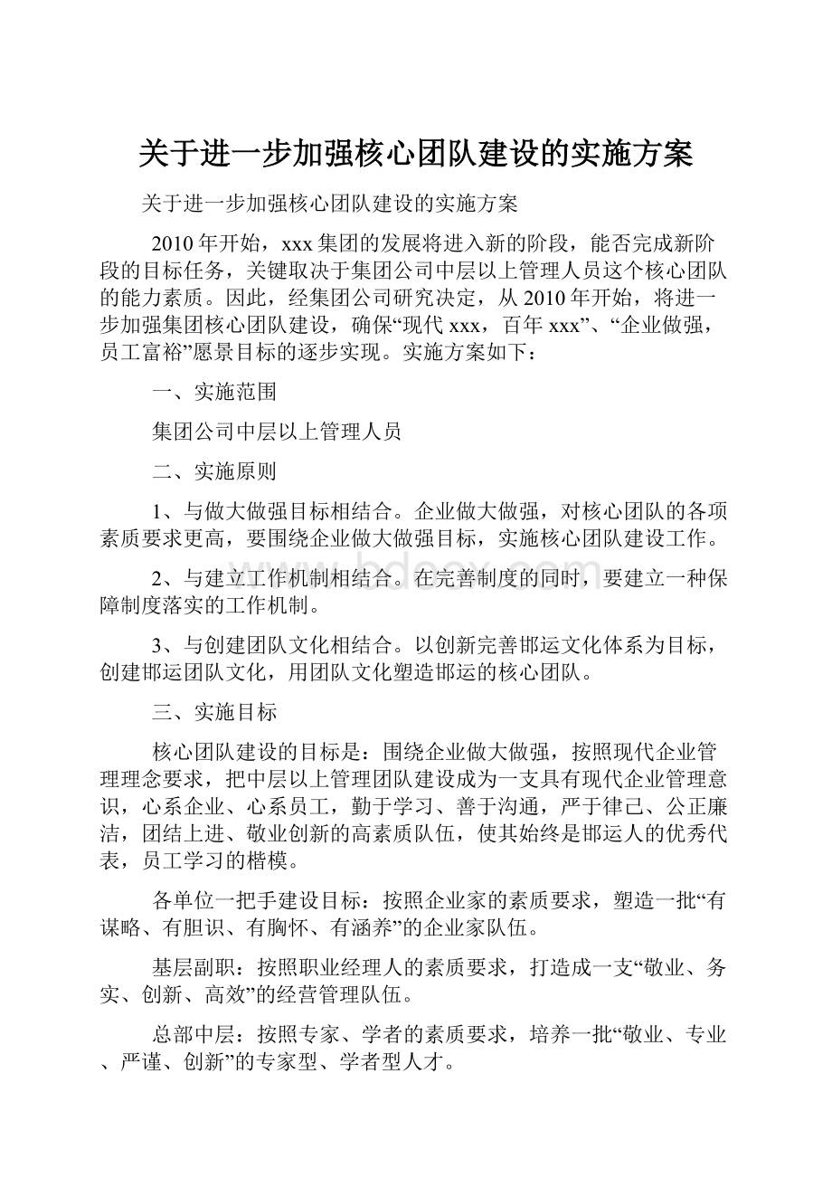 关于进一步加强核心团队建设的实施方案.docx