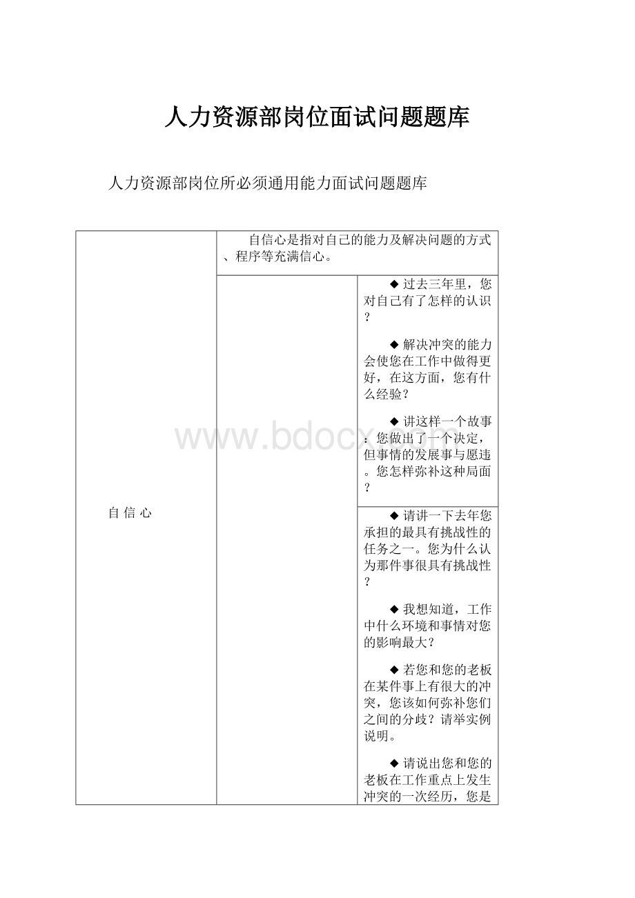 人力资源部岗位面试问题题库.docx_第1页