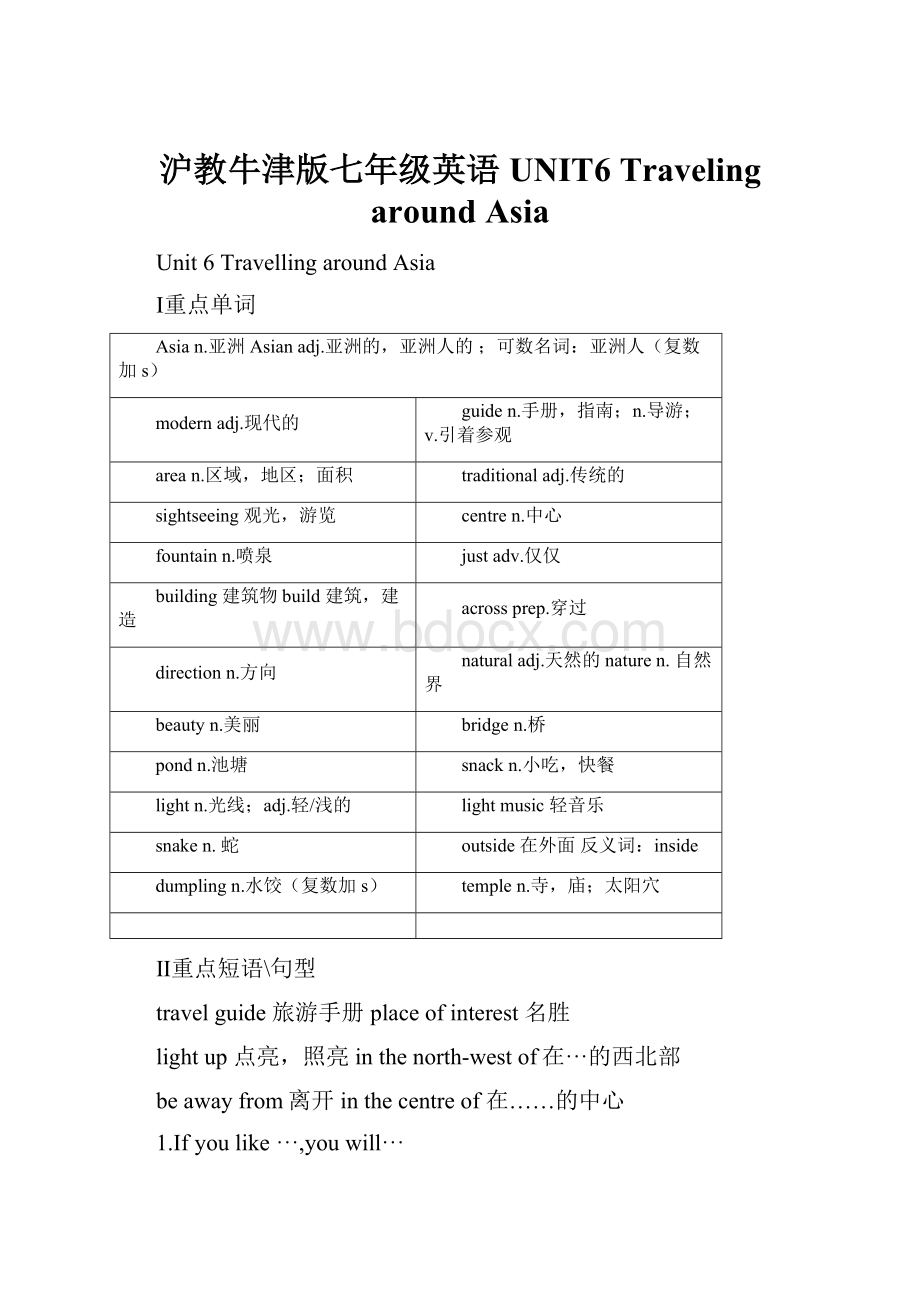 沪教牛津版七年级英语 UNIT6 Traveling around Asia.docx_第1页