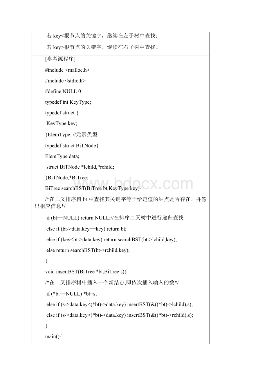 在二叉排序树中查找关键字为key地记录簿.docx_第2页