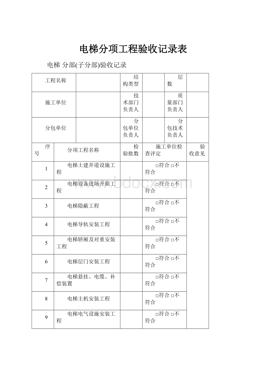 电梯分项工程验收记录表.docx_第1页