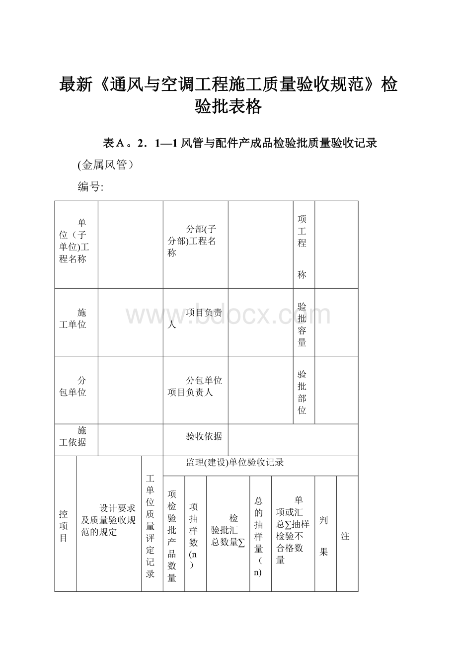 最新《通风与空调工程施工质量验收规范》检验批表格.docx_第1页