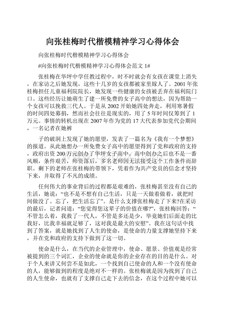 向张桂梅时代楷模精神学习心得体会.docx