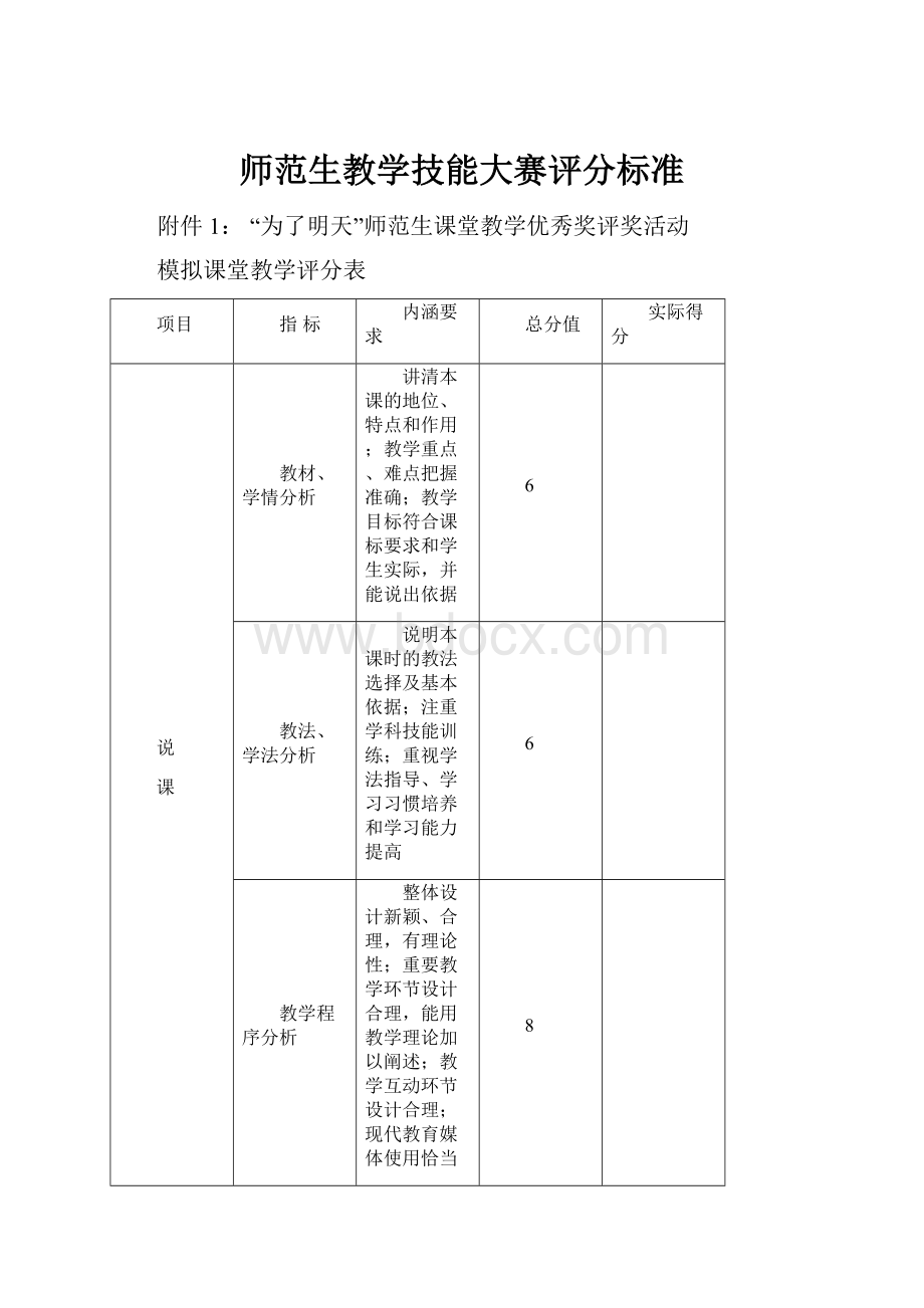 师范生教学技能大赛评分标准.docx