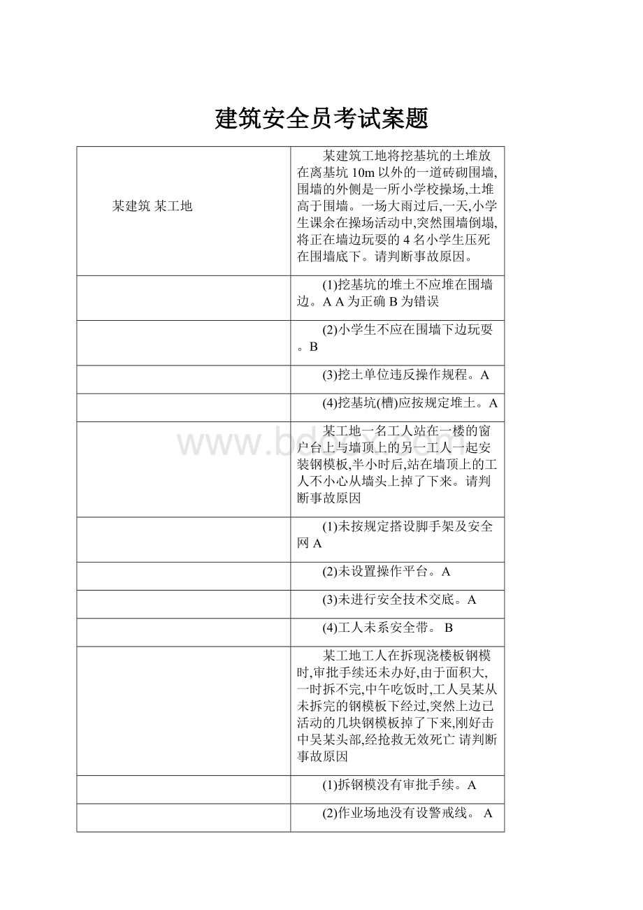 建筑安全员考试案题.docx_第1页