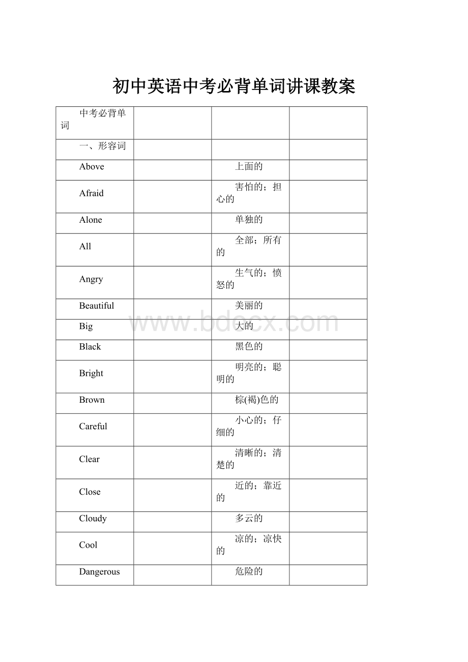 初中英语中考必背单词讲课教案.docx