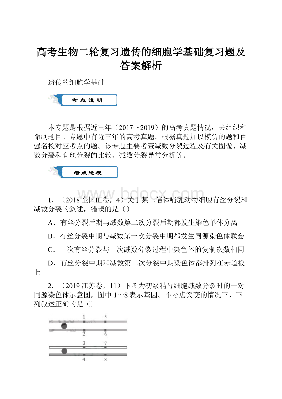 高考生物二轮复习遗传的细胞学基础复习题及答案解析.docx