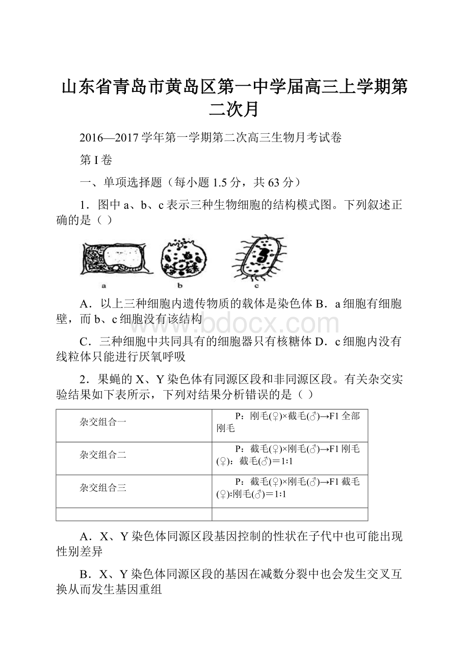 山东省青岛市黄岛区第一中学届高三上学期第二次月.docx_第1页