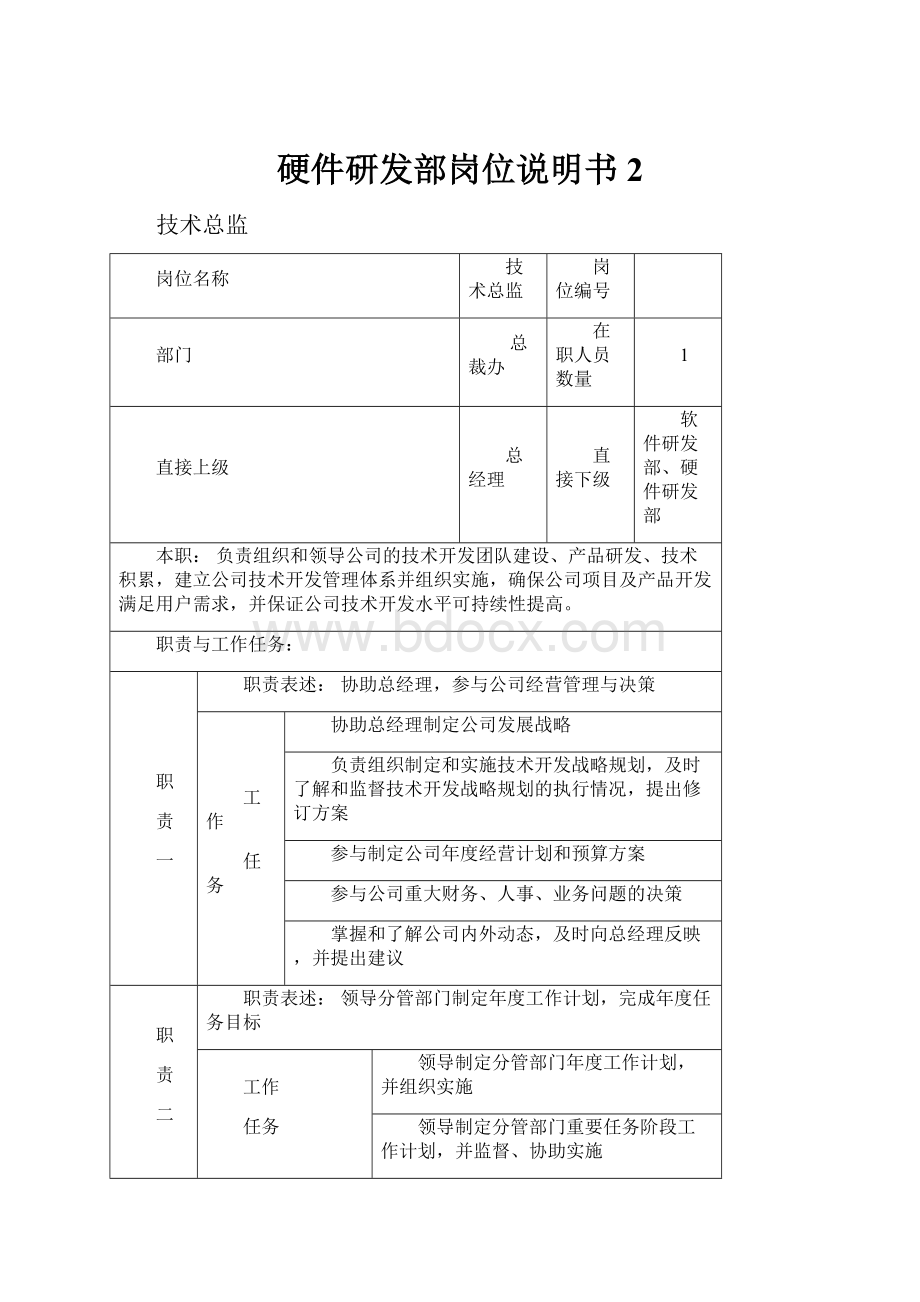 硬件研发部岗位说明书 2.docx