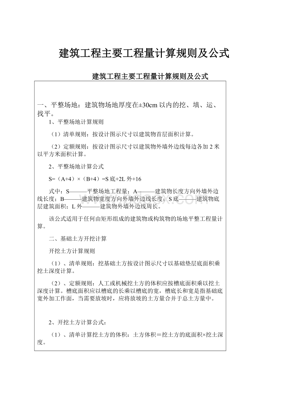 建筑工程主要工程量计算规则及公式.docx