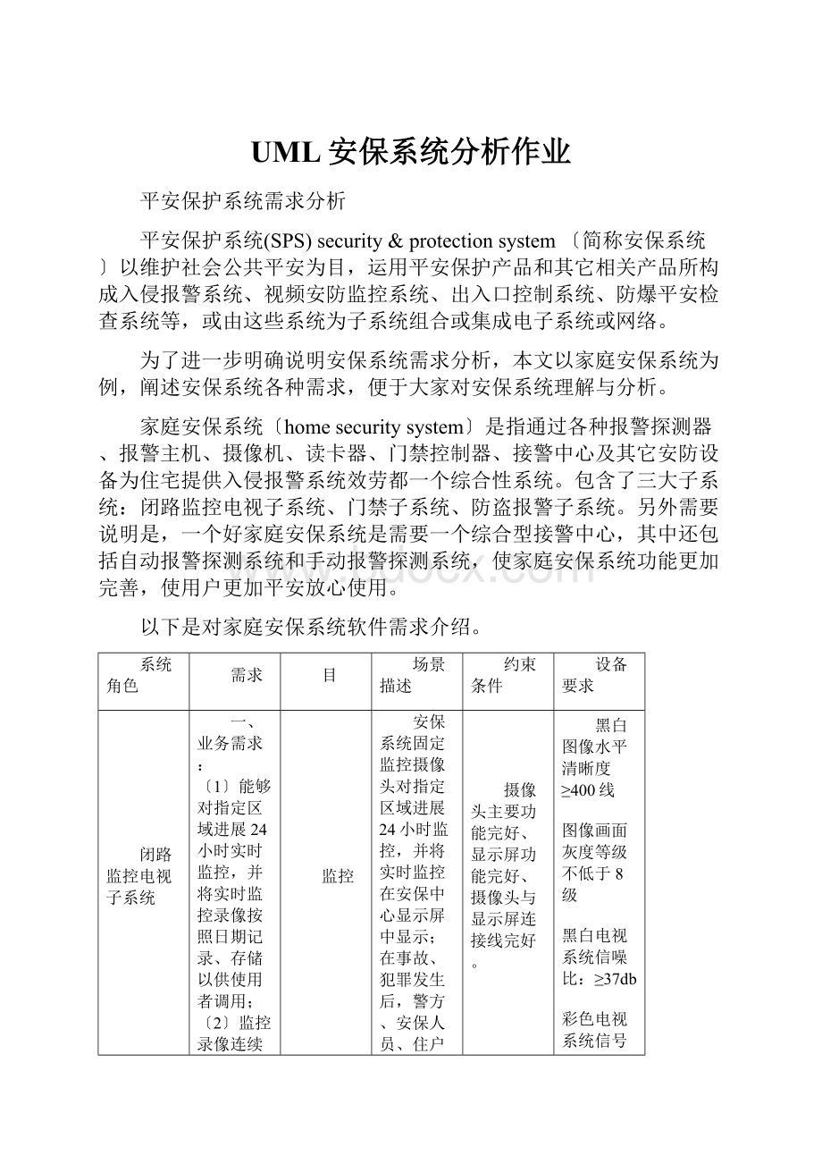 UML安保系统分析作业.docx_第1页