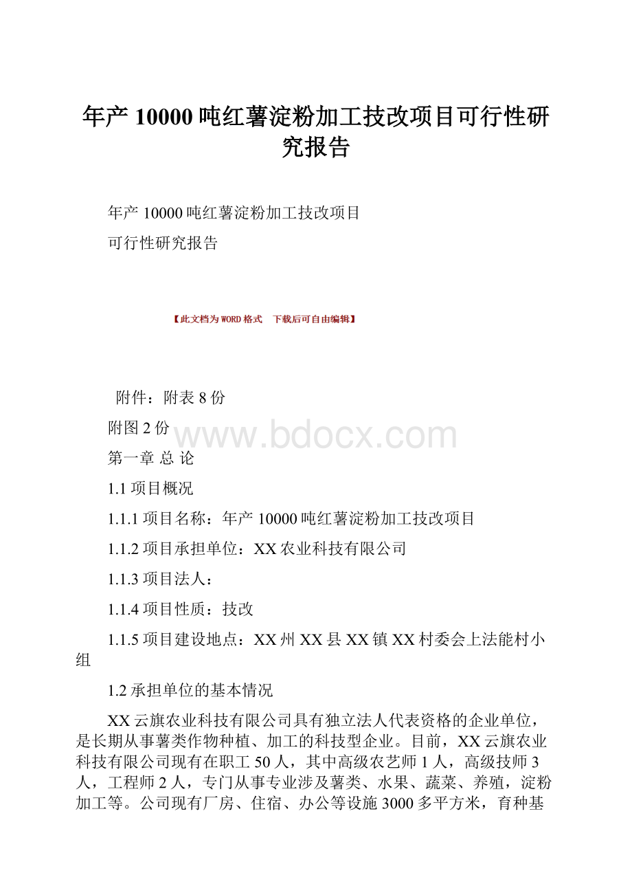 年产10000吨红薯淀粉加工技改项目可行性研究报告.docx_第1页