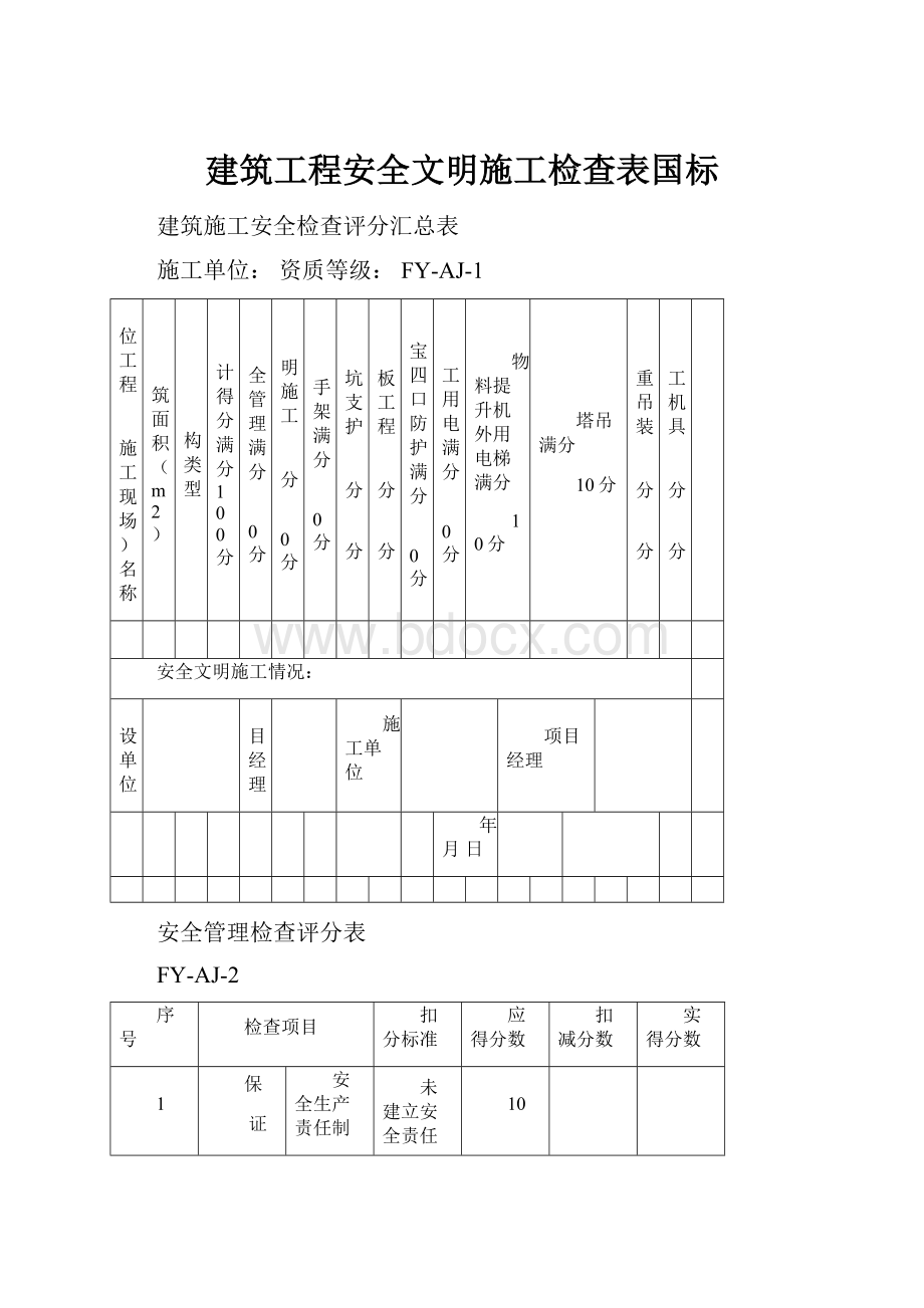 建筑工程安全文明施工检查表国标.docx